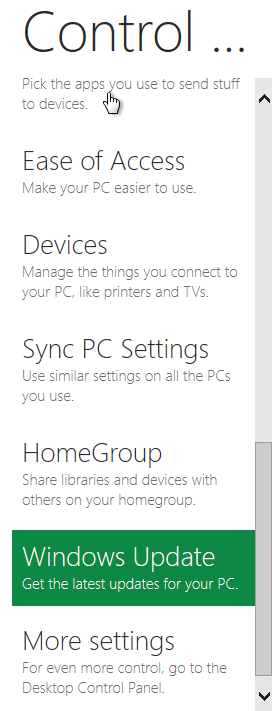 Windows 8 Control Panel more settings